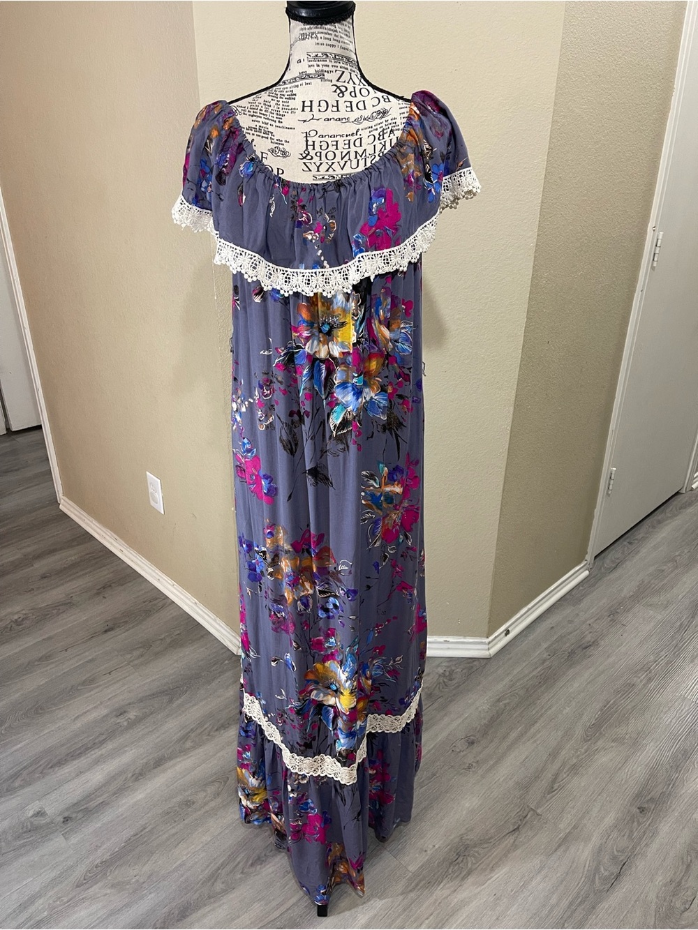 Umgee Lavender Floral Off-Shoulder Top with Pink and Blue Accents